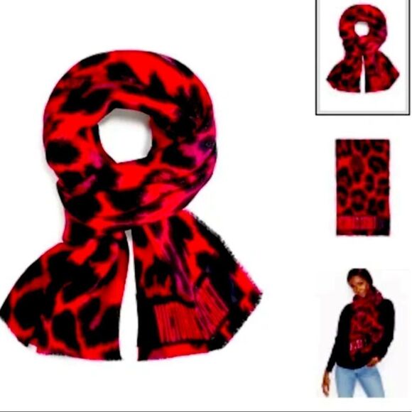 Nwt Victoria's Secret Red Leopard Woven Scarf - Picture 2 of 2